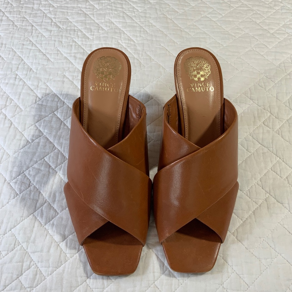 Vince Camuto Women’s Leather Slide Sandals Size 11M – Brown – 3.5" Stiletto(F34)